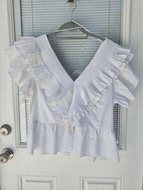 Zara White Ruffled V-Neck Women’s Top